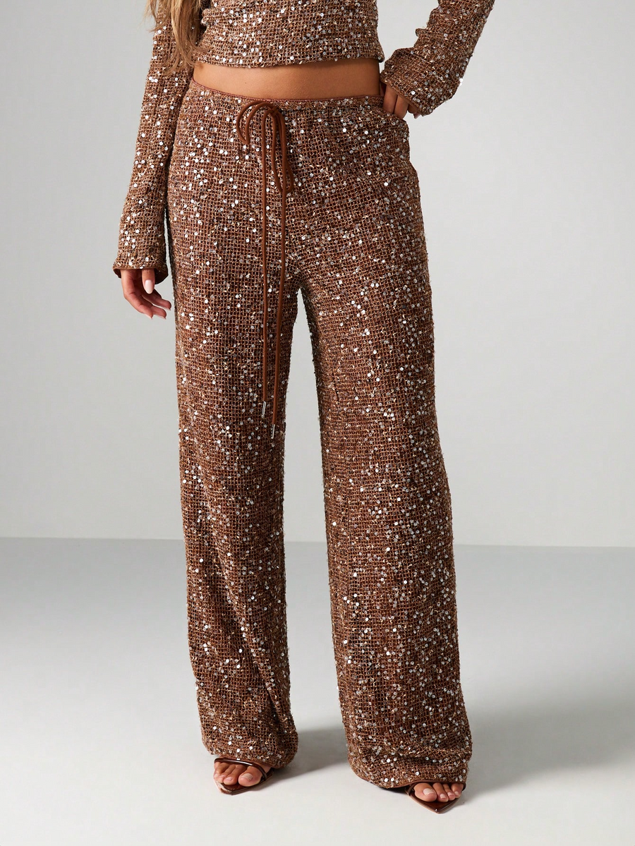 Bianca Paillettenhose mit weitem Bein